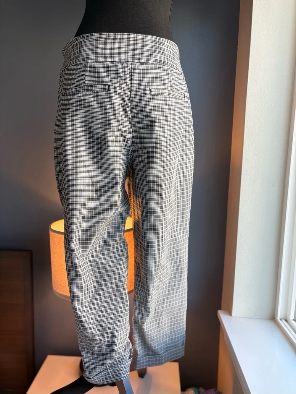 Tribal Black and White Plaid Pull On Ankle Dress Pants